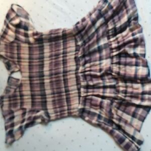 Plaid purple ruched peplum shirt